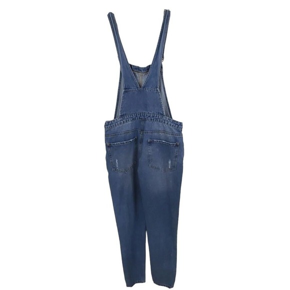 Forever 21 ~Woman Size 27 (4)~ Blue Denim Jeans Bib Overalls Cotton, Distressed. - Picture 2 of 11